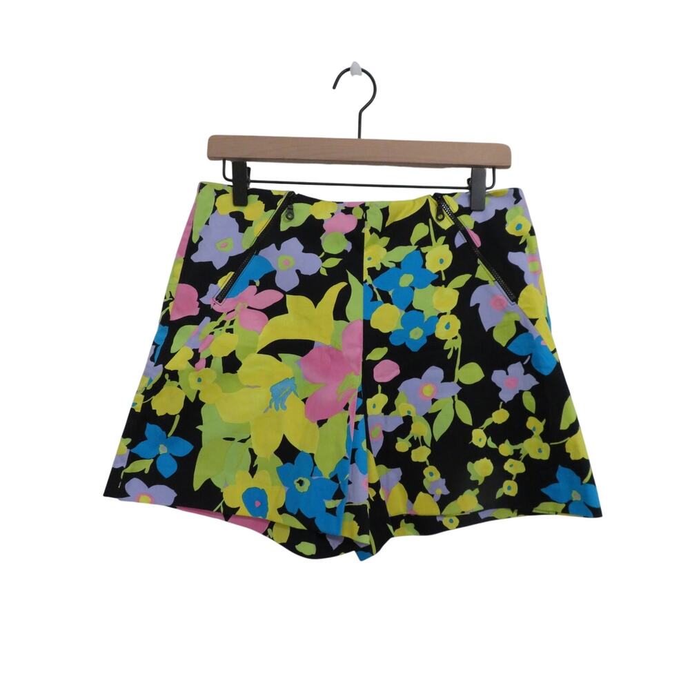Cache Women Sz 8 Vintage Black Neon Floral Mini Skort Y2K Retro Rave Tropicore